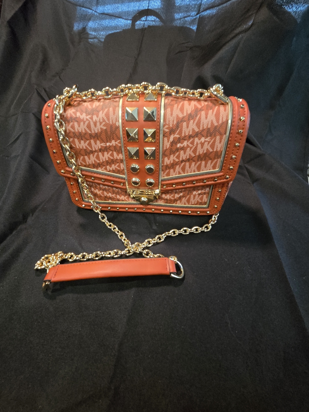 Michael Kors Orange Logo Studded Chain Crossbody Bag